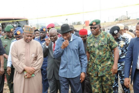 President Goodluck Jonathan visiting scene of Nyanya bomb attack