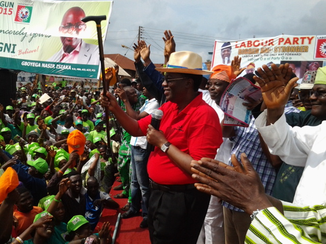 FILE: Ex-Gov. Gbenga Daniel addressing supporters at acampaign