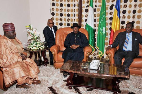 Ex-Governor Ali Modu Sheriff and President Jonathan at a meeting with the President of Chad, Idris Deby