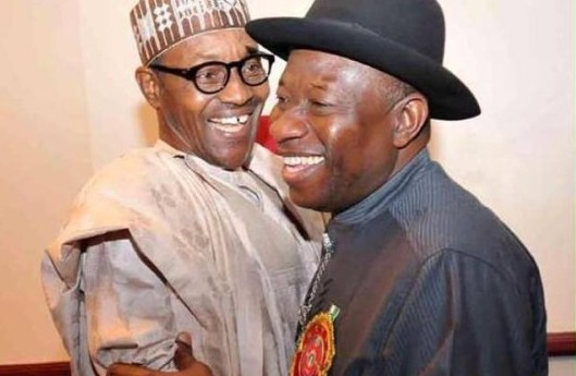 President Goodluck Jonathan and General Muhammadu Buhari in a warm embrace at the 2015 Elections Sensitization Workshop on Non-Violence in Abuja today, organized by the Office of the National Security Adviser and SA to Mr. President on inter-party affairs.