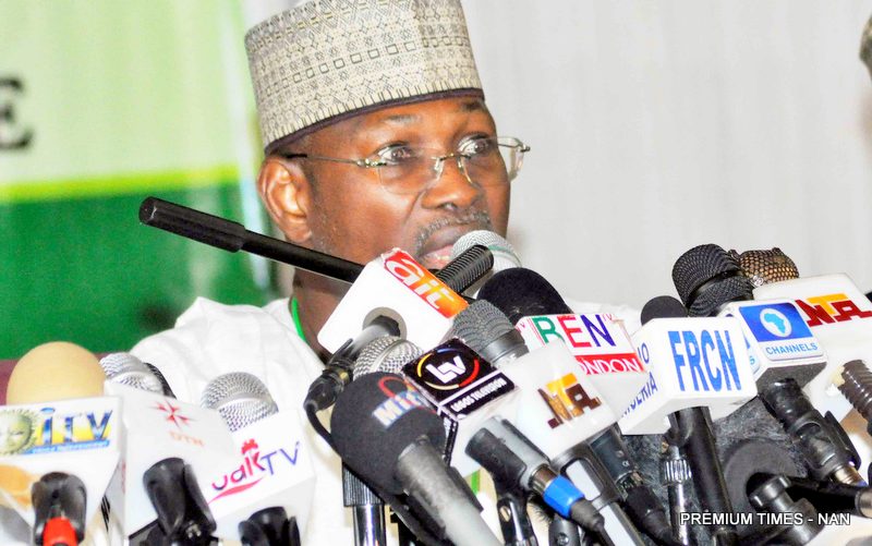 Former INEC Chairman, Professor Attahiru Jega announcing results in the 2015 election.