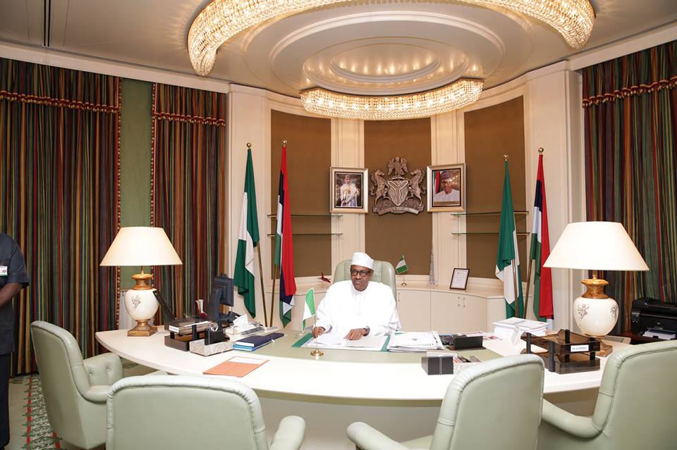 President Muhammadu Buhari on Day one at Presidential Villa