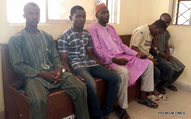 Five suspects arraigned on Friday, June 10, 2016, in Kano over the killing of 74-year-old Bridget Agbahime for alleged blasphemy. Credit: Mohammed Kabir.
