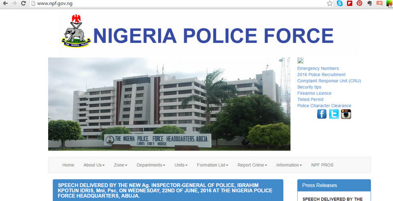 Screenshot of the Nigeria Police Force website