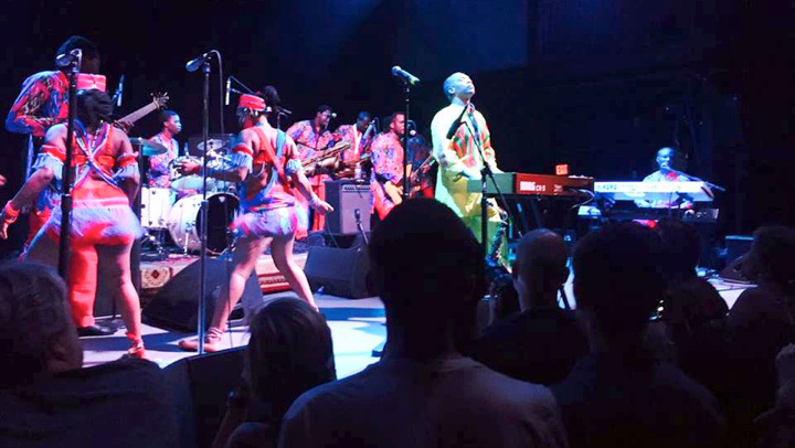 File photo of the Nigerian musician Femi Kuti, right, with The Positive Force band, at the 9:30 Club in Washington DC on Friday, performing on a United States tour.