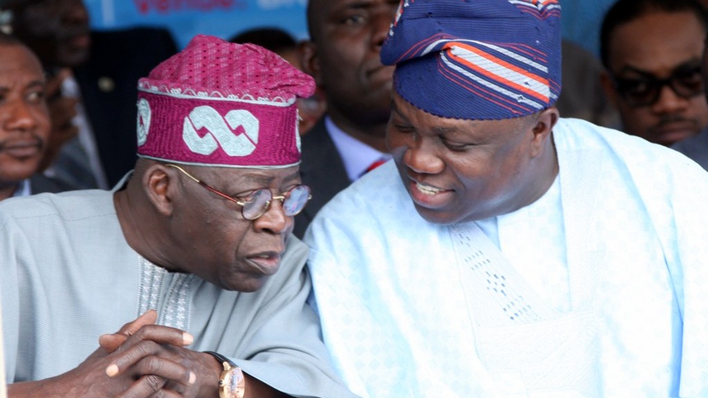 Bola Tinubu and Ambode pictured having a chat [Photo credit: an24.net]