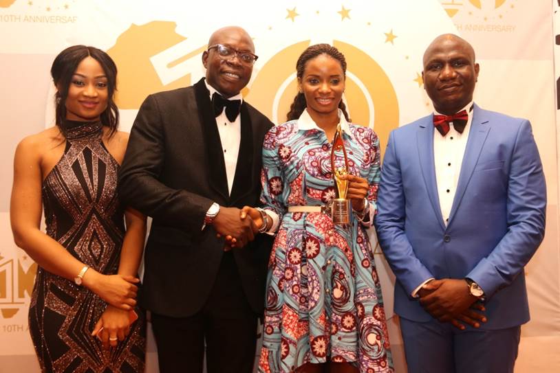 L-R: Miss Thelma Chukwu of NestOil;  Mr. Ken Egbas, Chief Executive Officer, TrueContact and organiser of SERAS CSR Awards-Africa; Ijeoma Aso, Managing Director/CEO, UBA Foundation; and Olusegun Fafore, Head, Communications, NestOil, during the 2016 SERAS CSR Awards-Africa where UBA was conferred the winner of the Best Company in CSR/sustainability West Africa in Lagos during the weekend
