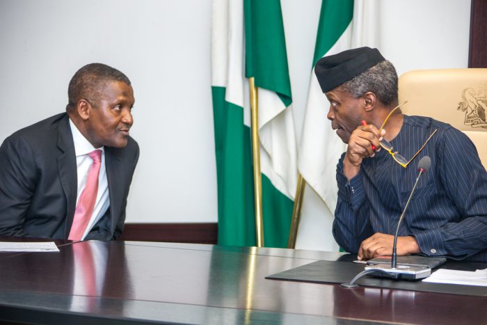 Acting President Yemi Osinbajo, SAN, with Alhaji Aliko Dangote during the Inauguration of the Nigeria Industrial Policy and Competitiveness Advisory Council, State House, 30th May 2017. Photo: Novo Isioro.