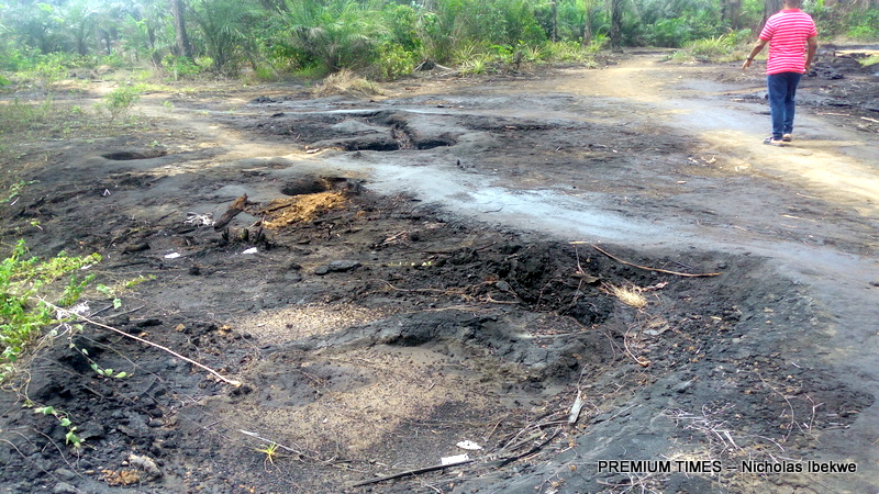 Oil spill near a farmland in K-Dere, Ogoniland