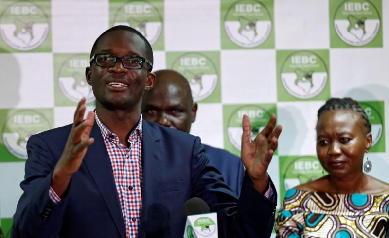 CEO of Kenya's IEBC Ezra Chiloba addresses a news conference at their offices in Nairobi