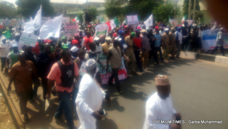 NLC carries on with scheduled protest in Kaduna state despite high presence of security personnels.
