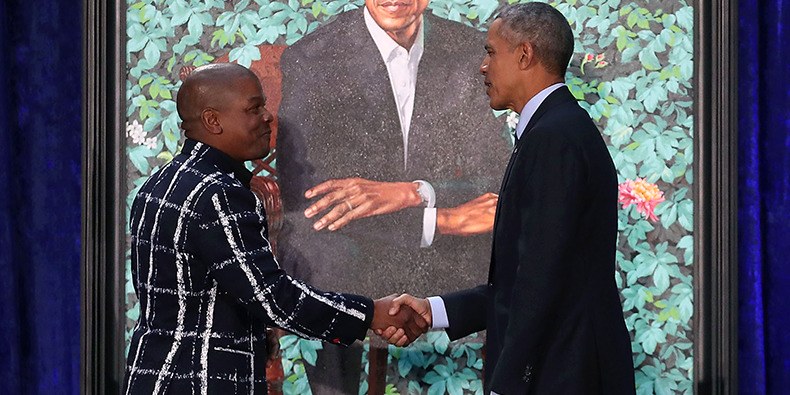 Barack Obama and Kehinde Wiley photo by Mark Wilson/Getty Images