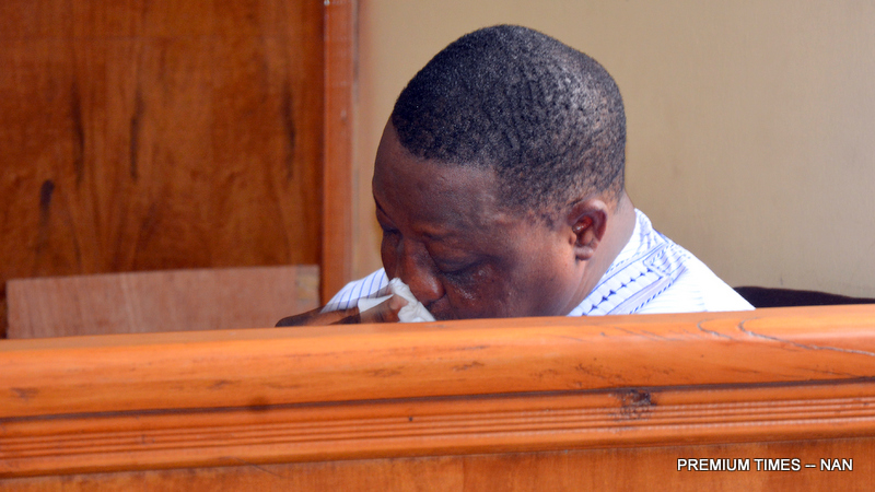 Former Governor of Plateau State, Sen. Joshua Dariye shed tears in court as he was sentenced to 14 year imprisonment for fraud and misappropriation of funds. 03248/12/6/2018/Hogan Bassey/NAN