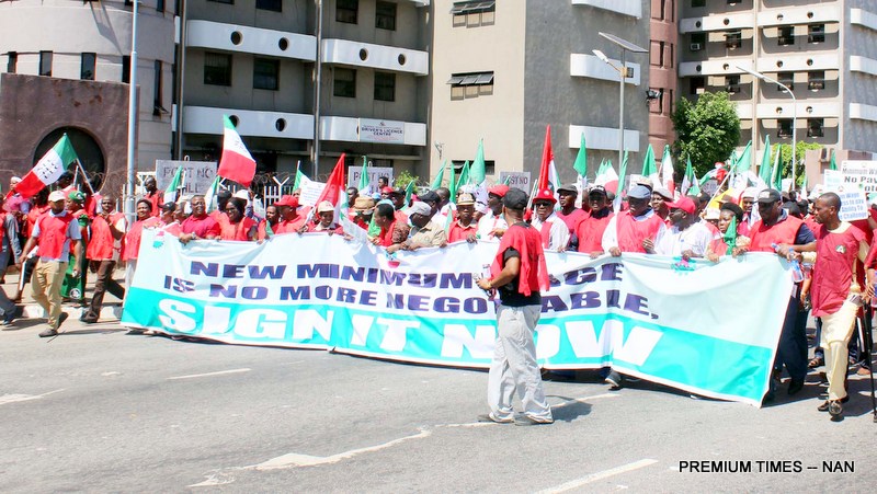 Joint NLC, TUC, ULC nationwide protest over alleged recalcitrance of government and employers to pay adequate minimum wage, at the Federal Secretariat in Abuja on Tuesday (30/10/18). 05389/30/10/2018/Deborah Bada/BJO/NAN