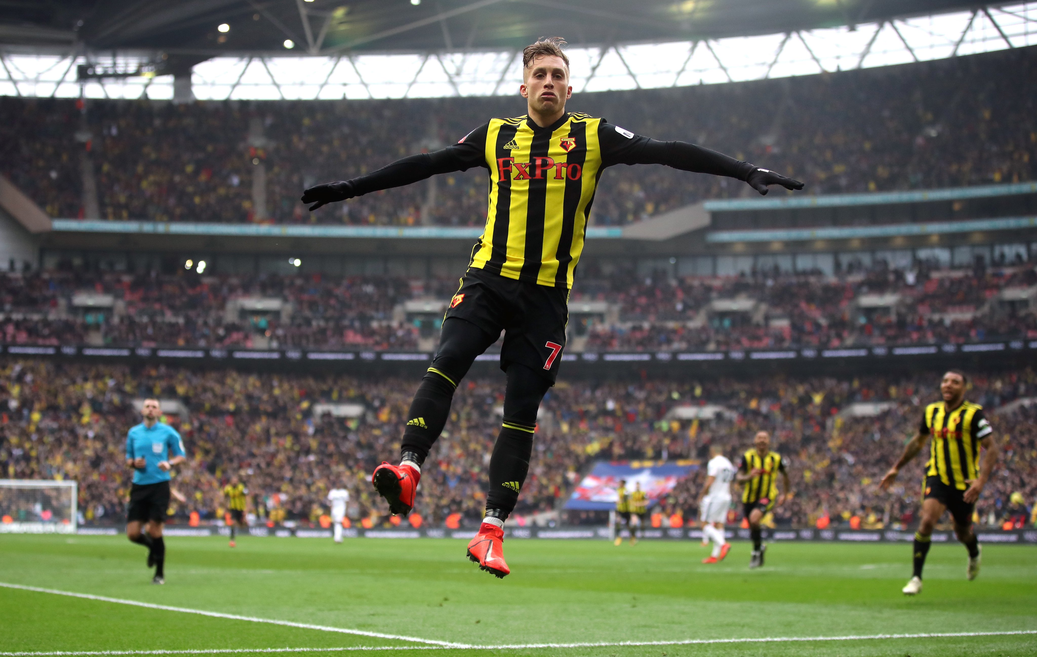 Watford's Deulofeu celebrate after scoring against Wolves (Photo Credit: Squawka News on Twitter)