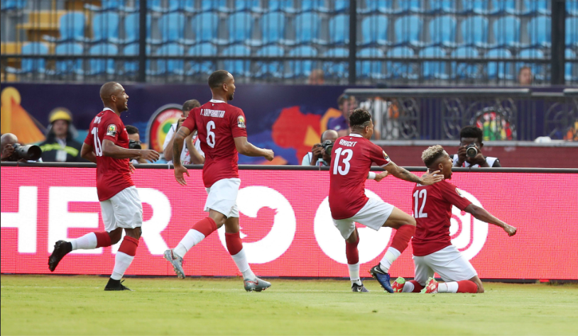 AFCON 2019: Madagascar players celebrates after scoring a goal against Nigeria (Photo Credit: CAFOnline)