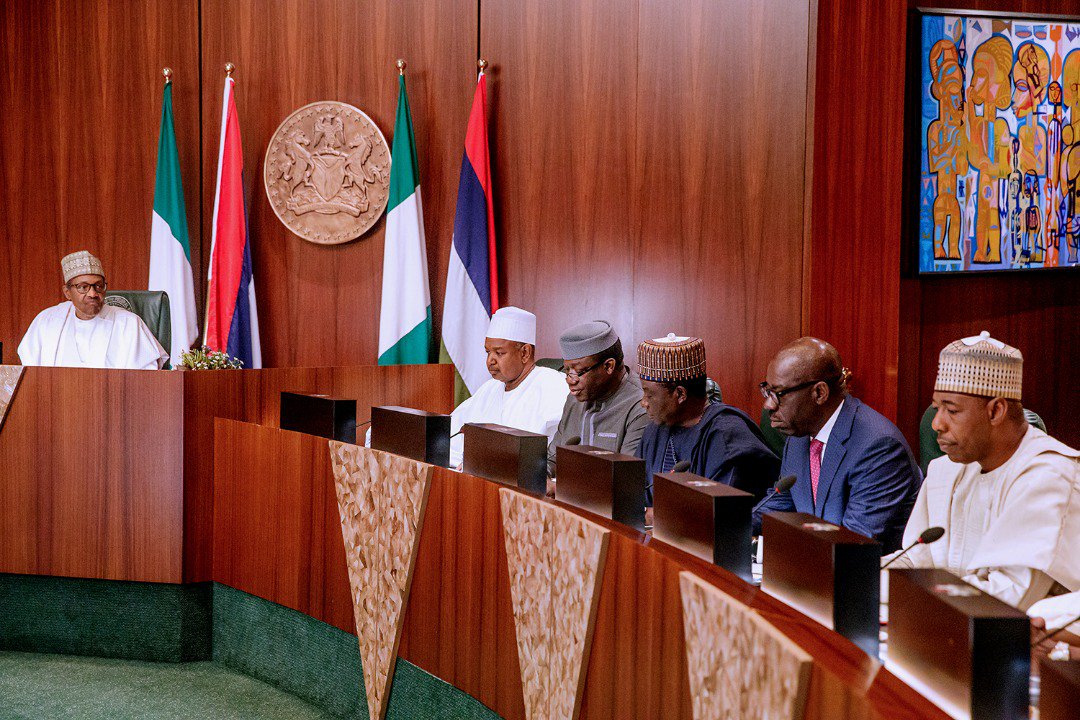 President Muhammadu Buhari in a meeting with APC Governors