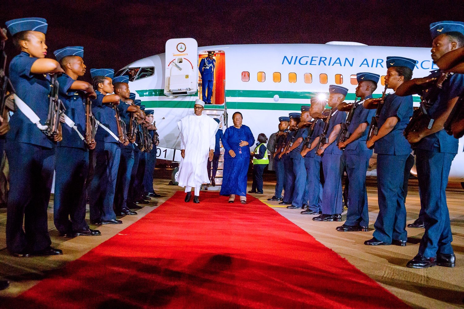 Buhari arrives South Africa. [PHOTO CREDIT: Presidency Twitter Handle]