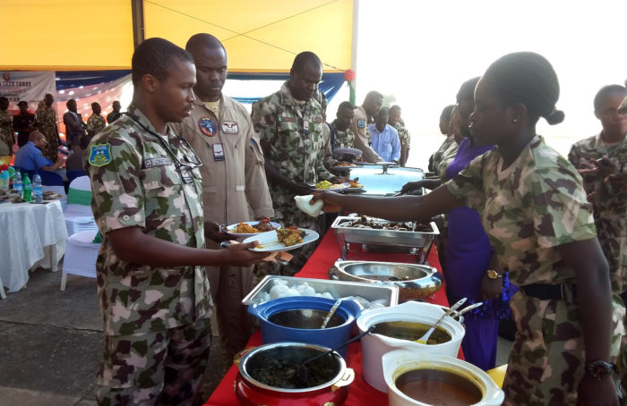 A cross-section of officers of the Nigeria Air Force engaged in the fight against insurgency at a lunch organized for them by Chief of Air Staff to celebrate 2019 Christmas and Boxing day at the Air Force Base in Yola on Thursday (26/12/19). 08848/26/12/2019/Yakubu Uba/TA/NAN