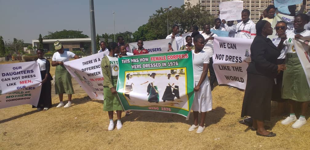 Group protesting the use of trousers in NYSC