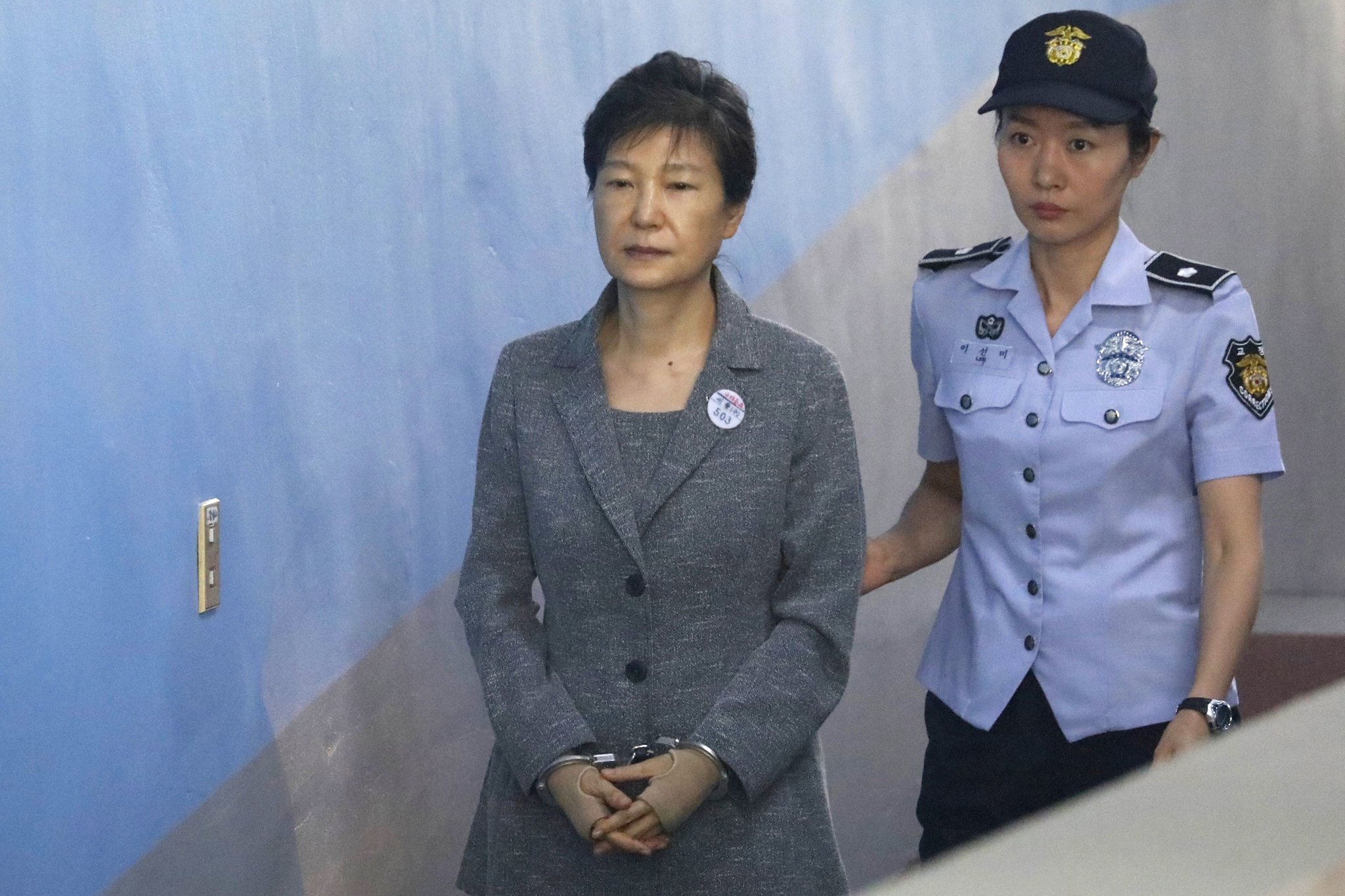 Park Geun-hye arriving in court a year ago. An appeals court added a year to the ousted South Korean president’s prison term on Friday. [PHOTO: Pool photo by Kim Hong-Ji]