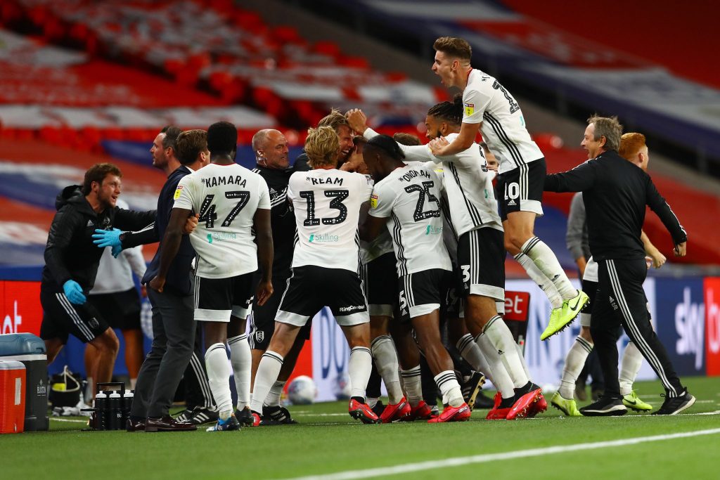 Jubilant Fulham players after the match (PHOTO CREDIT: FulhamFC)