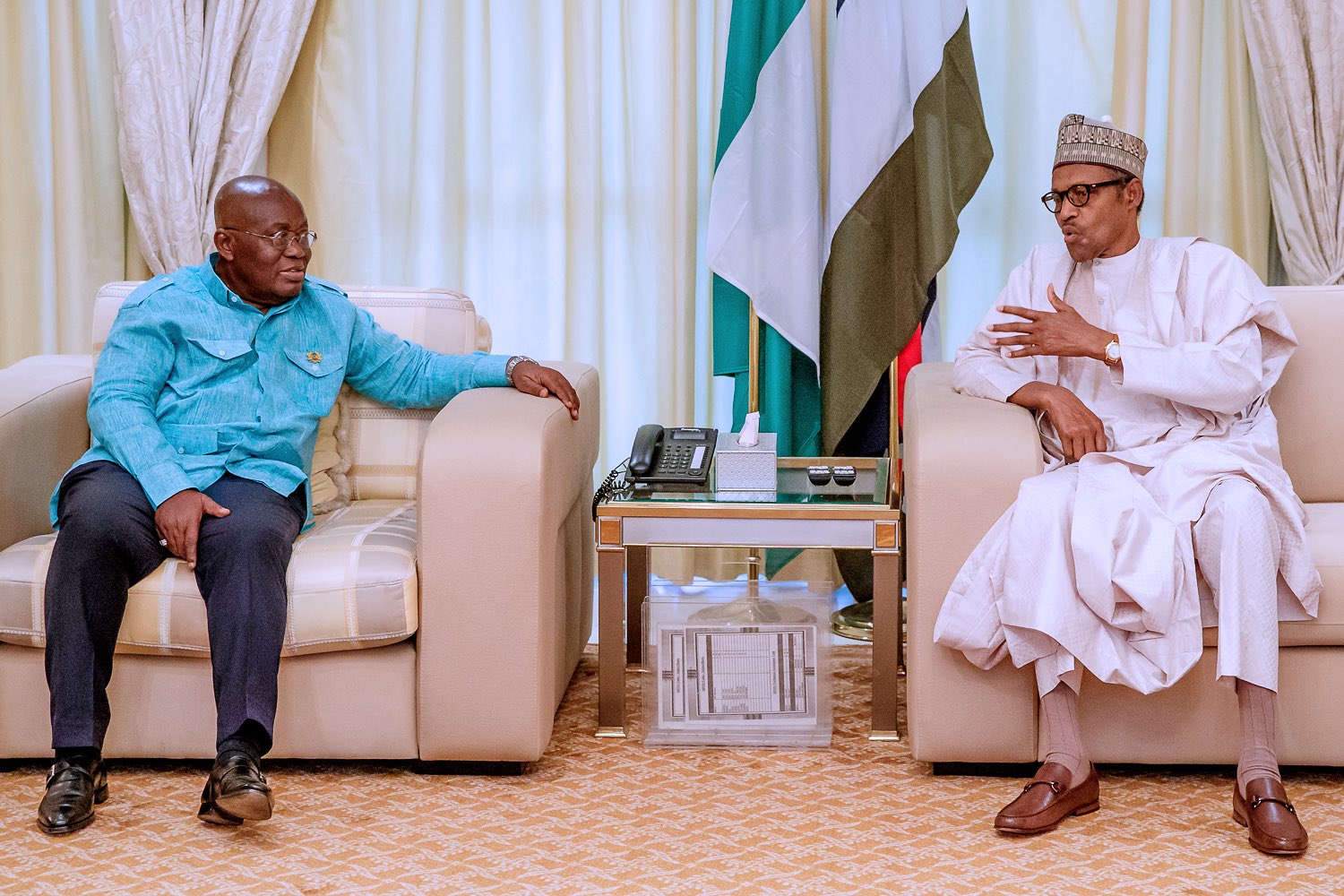 President Muhammadu Buhari and Ghanaian President, Nana Akufo-Addo (Photo Credit: Sunday Aghaeze)