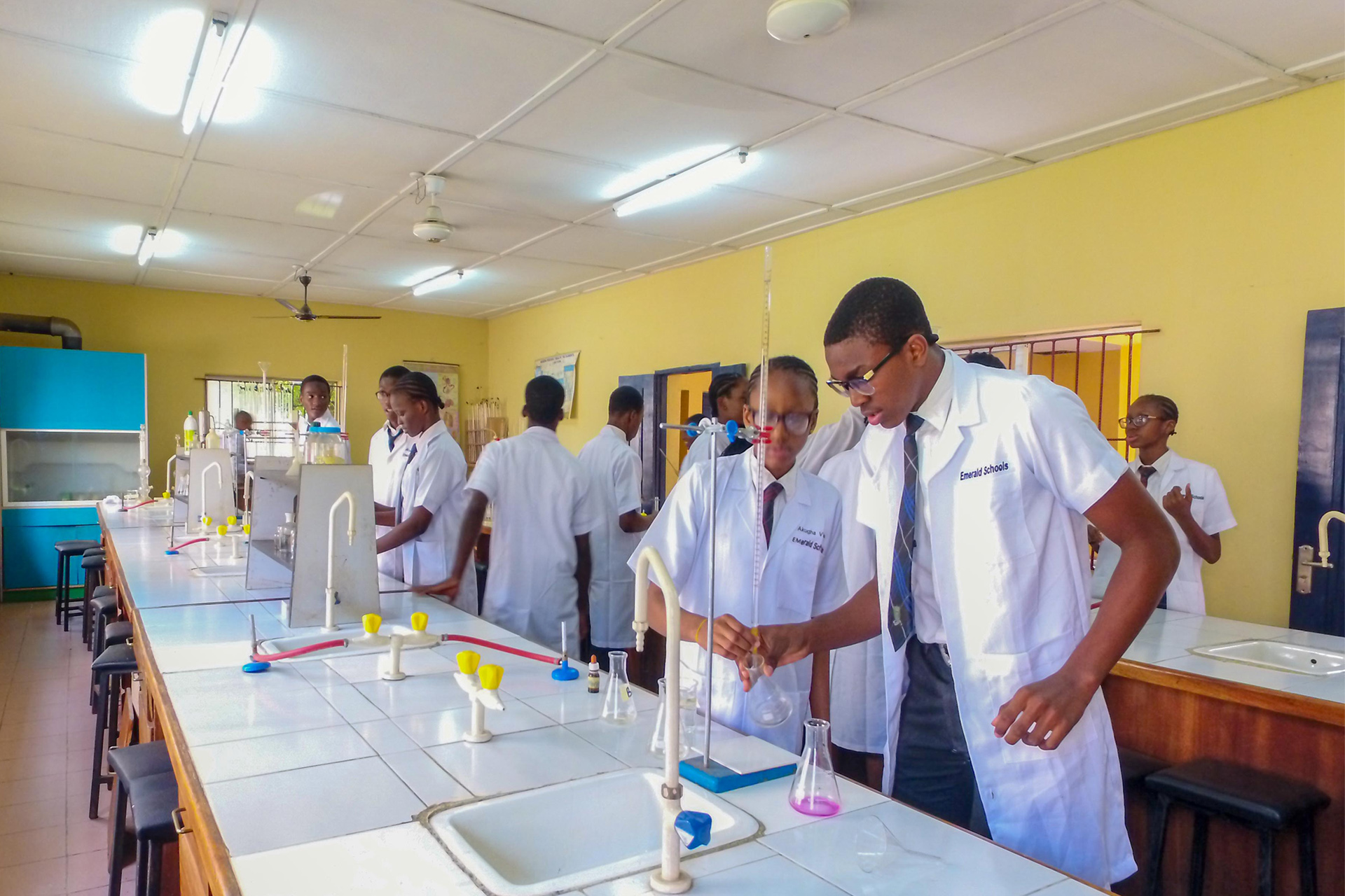 Senior Secondary school students in the Laboratory [PHOTO CREDIT: emeraldschools.com]
