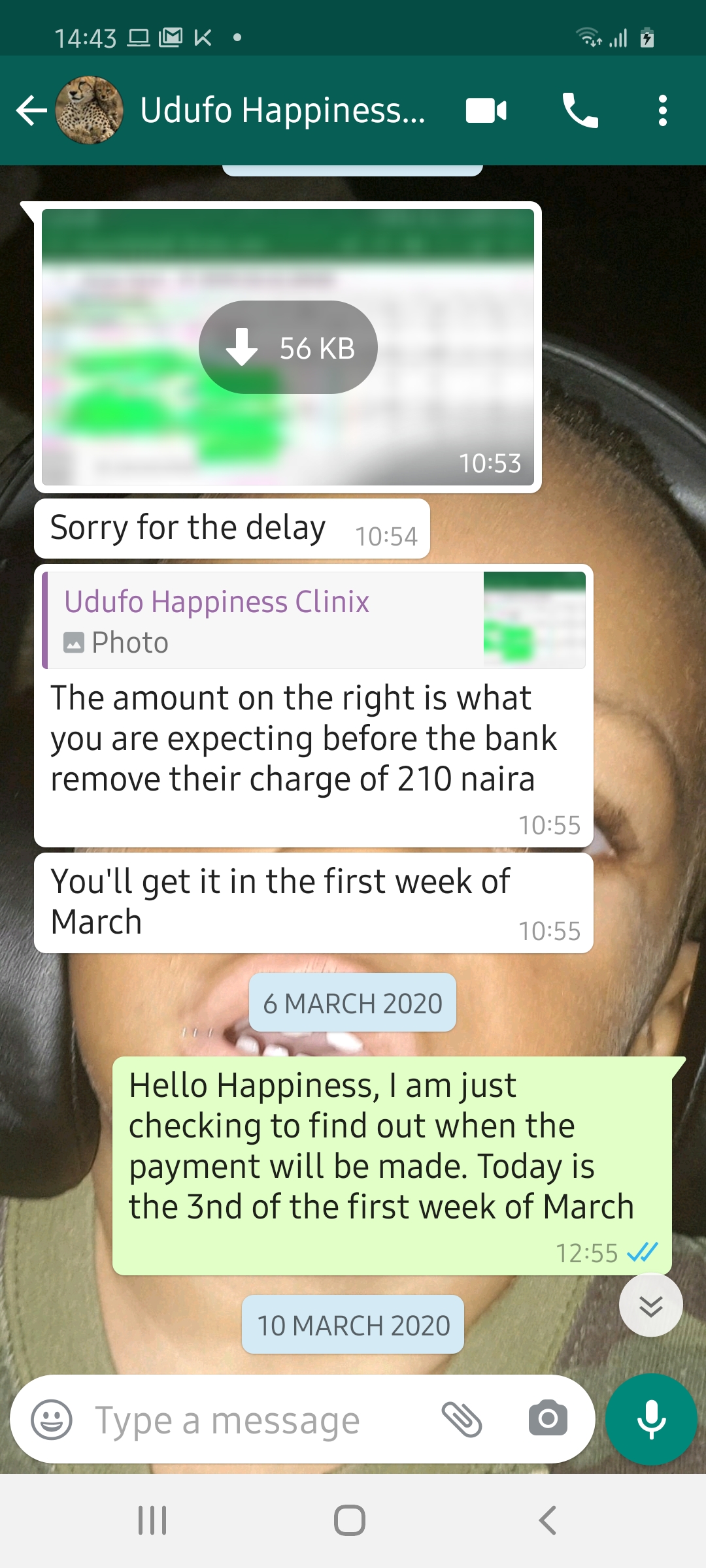 Screenshot of WhatsApp chat with Clinix sales representatives