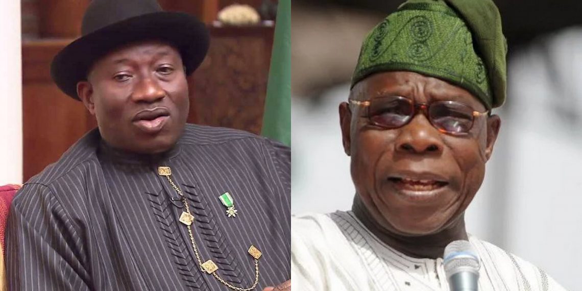 L-R: Former Nigerian presidents, Goodluck Ebele Jonathan and Olusegun Aremu Obasanjo.