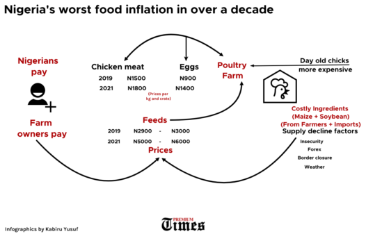 Infographics showing Nigeria's food inflation factors and effects