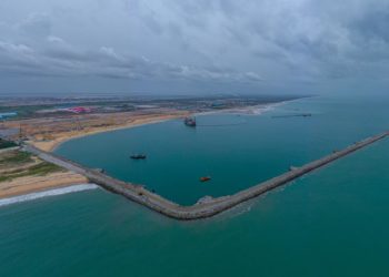 Aerial view of the ongoing Lekki Port project inspected by Lagos State Governor, Mr. Babajide Sanwo-Olu during his working visit to the Lekki Free Trade Zone, Ibeju-Lekki, on Friday, March 19, 2021.