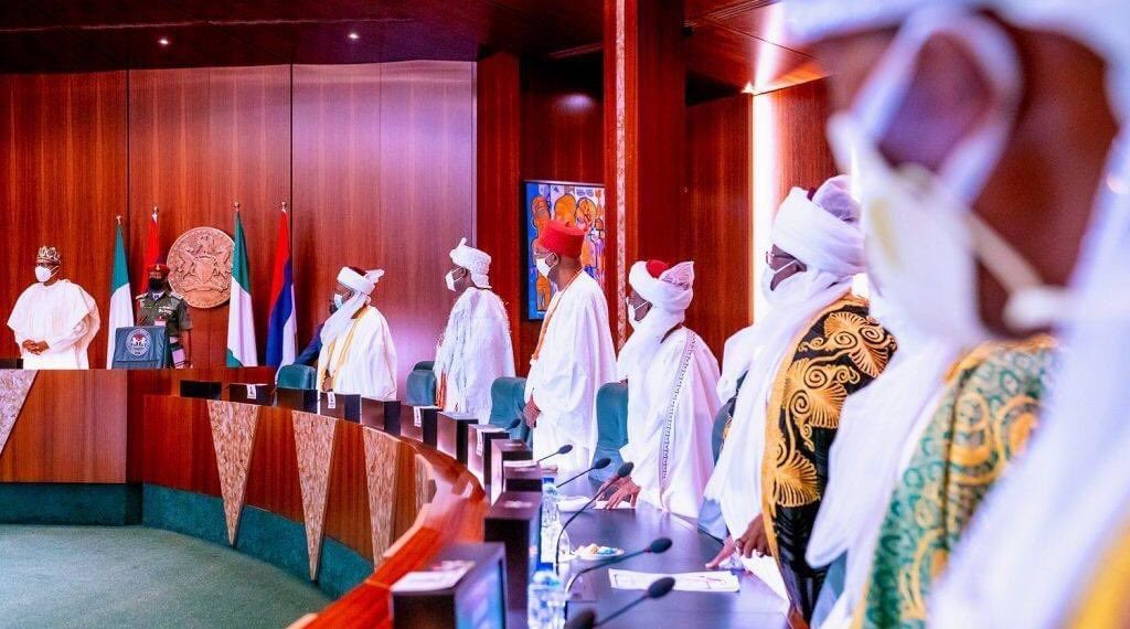 President Muhammadu Buhari in a meeting with the National Council of Traditional Rulers of Nigeria at the State House, Abuja.