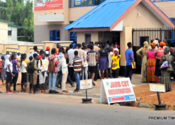 An over crowded UTME registration centre.