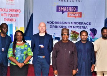 L-R: Temitope Oguntokun, Legal and Corporate Affairs Director, International Breweries Plc (BSG Member); Rotimi Odusola, Corporate Relations Director & Company Secretary, Guinness Nigeria plc (BSG Member); Ayo Jaiyesimi, CEO, Thespian Family Theatre & Production; Jordi Borrut Bel, Chairman, Beer Sectoral Group (BSG) of MAN & MD/CEO Nigeria Breweries Plc (BSG Member); H.E. the Deputy Governor of Cross River State Prof. Ivara Esu; Hon. Dr. Godwin E. Amanke, Commissioner for Education Hon. Mfon Bassey, Honourable Commissioner for Environment, Cross River State and Sade Morgan, Corporate Affairs Director, Nigerian Breweries (BSG Member) at the Relaunch of the SMASHED Project of the BSG (Campaigning against Underage Drinking) recently in Calabar, Cross River State.