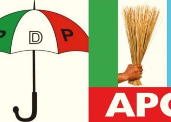 APC and PDP logos used to illustrate the story.