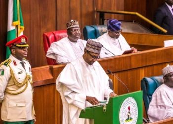 Buhari presenting the budget at the National Assembly.