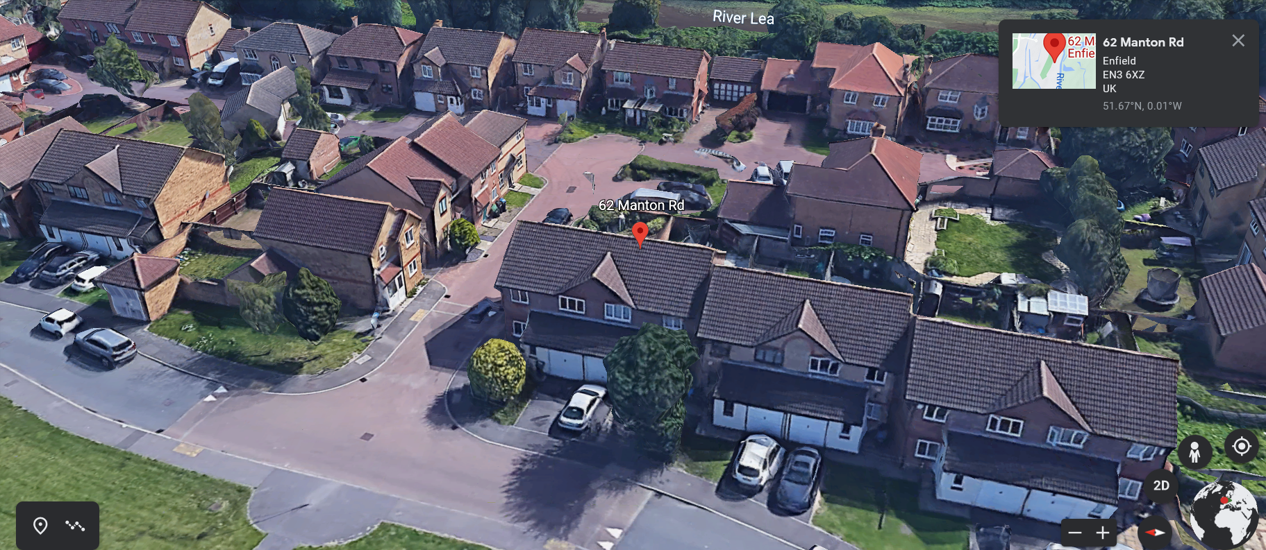 Google Earth image of 62, Manton Road, Enfield, London EN3 6XZ