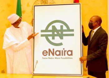 President Muhammadu Buhari during the officially launch of the e–Naira, the Nigerian digital currency in Abuja. Picture credit: Statehouse/Femi Adesina's Facebook page.