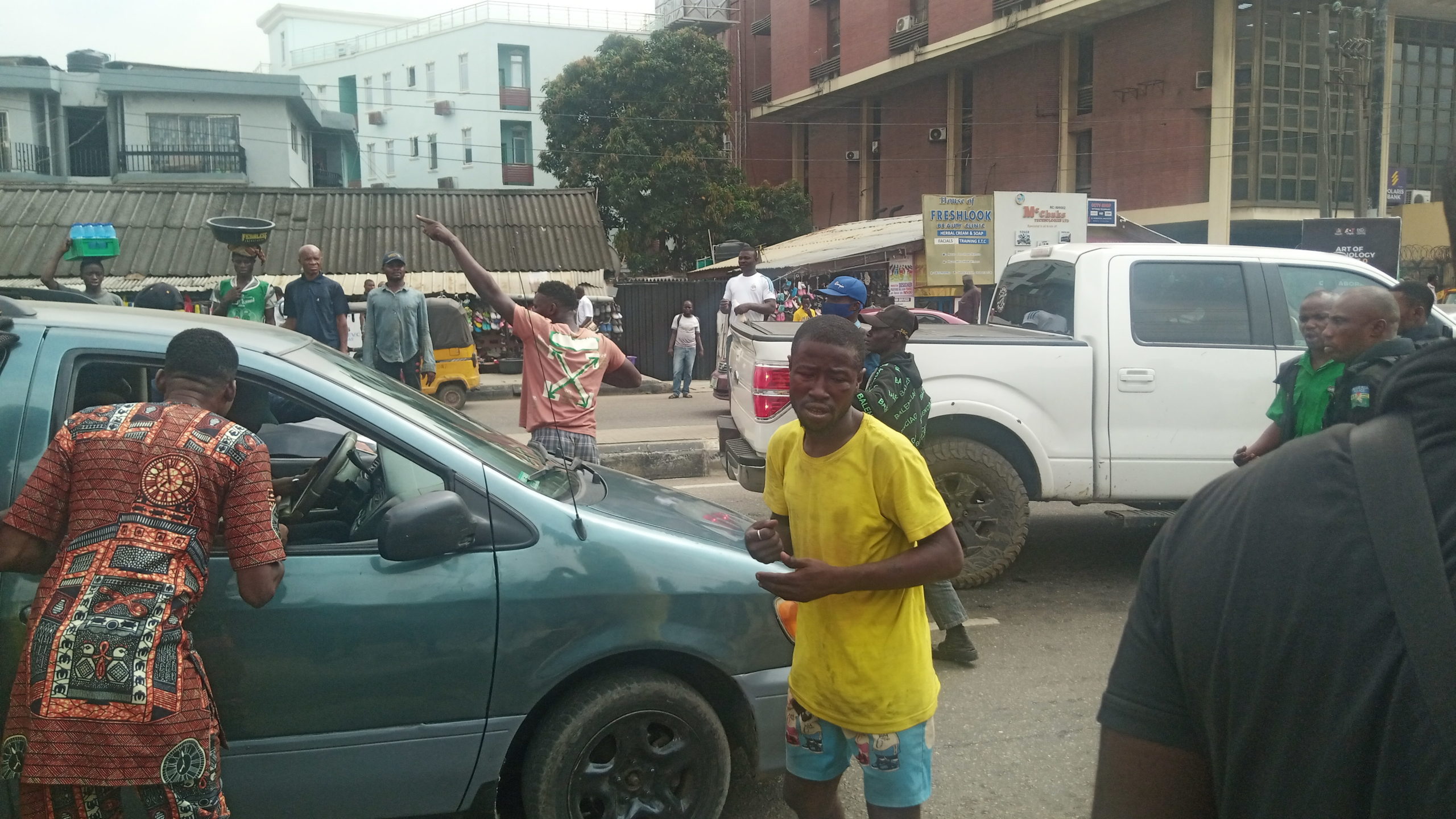 Chaos at the scene where Lagos task force officials tried to arrest a motorist