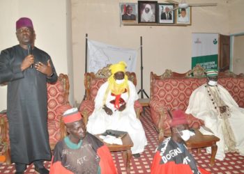 Governor of Kaduna State, Nasir El-Rufai at an emergency security meeting with traditional rulers, religious and community leaders