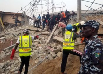 Photos from the site of the collapsed building in Lagos. PHOTO CREDIT: PREMIUM TIMES