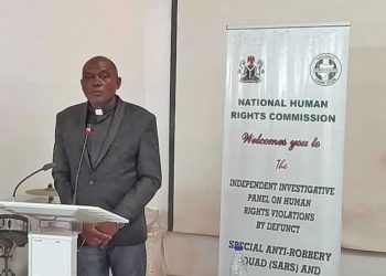 Henry Sanni, a Catholic priest testifying before the #EndSARS panel in Abuja about the killing of his brother, Femi Sani