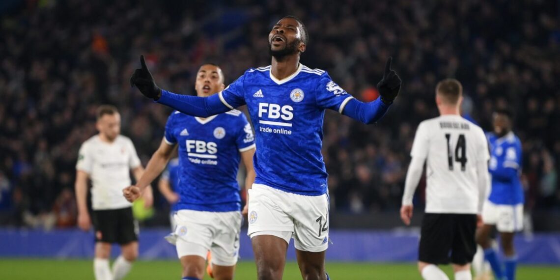 At the King Power Stadium, Kelechi Iheanacho doubled Leicester City's lead over Rennes in the third minute of stoppage time to give the Foxes a better chance of making it into the next round. [PHOTO CREDIT: Twitter handle of Leicester]