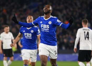 At the King Power Stadium, Kelechi Iheanacho doubled Leicester City's lead over Rennes in the third minute of stoppage time to give the Foxes a better chance of making it into the next round. [PHOTO CREDIT: Twitter handle of Leicester]
