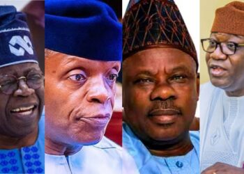 A photo collage of former Lagos State Governor, Bola Tinubu, Vice President Yemi Osinbajo, former Ogun Governor, Ibikunle Amosun and Governor Kayode Fayemi of Ekiti State