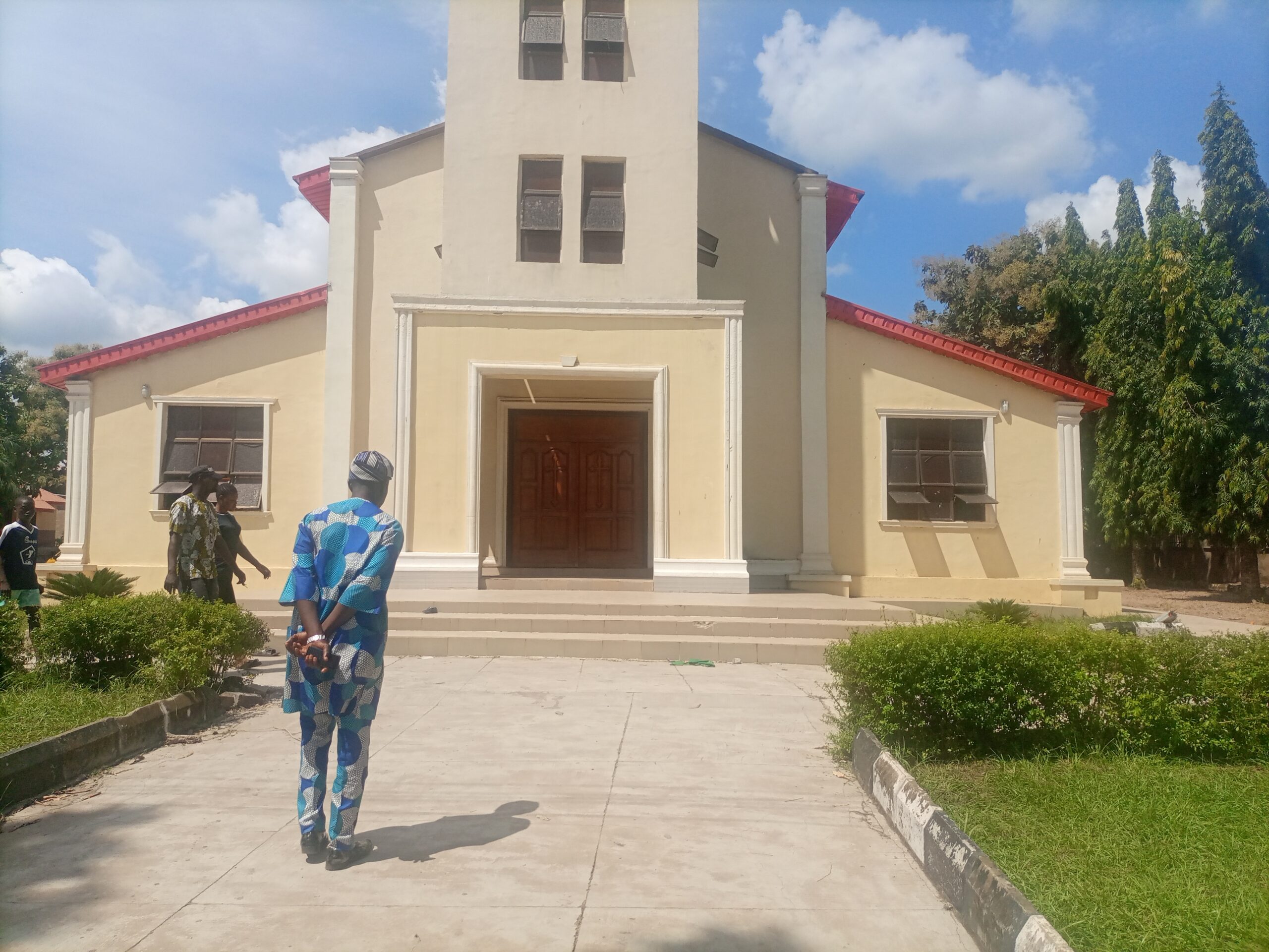 Front view of Saints Francis Catholic church, Owo, venue of the unprovoked killings of Christian worshippers during mass on Sunday.