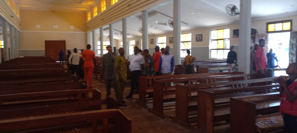 Inside Saint Francis Catholic Church, Owo where there was a terrorist attack on Sunday [PHOTO CREDIT: Abdulqudus Ogundapo]