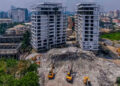 The remaining buildings on the land where the 21-storey building collapsed on Gerrard Road,
