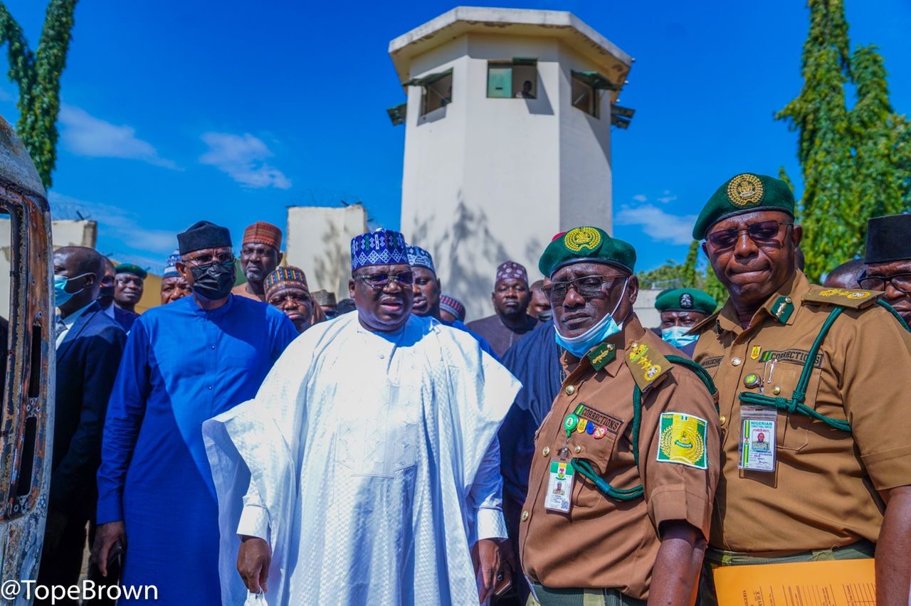 Senate President, Ahmed Lawan inspecting Kuje prison after the attack by terrorists